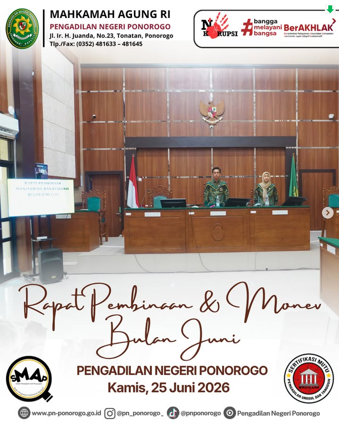 Rapat Pembinaan, Monitoring, dan Evaluasi (Monev) Bulan Juni 2026
